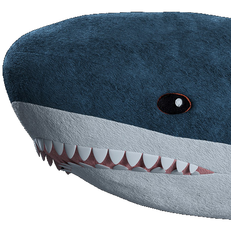 closeup of a blahaj shark toy